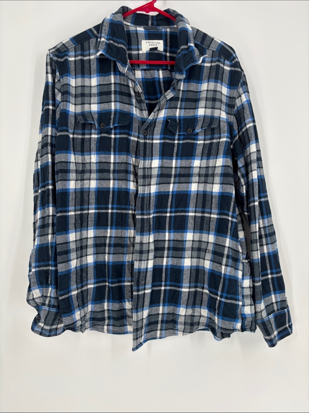 American Eagle large blue plaid flannel button down shirt